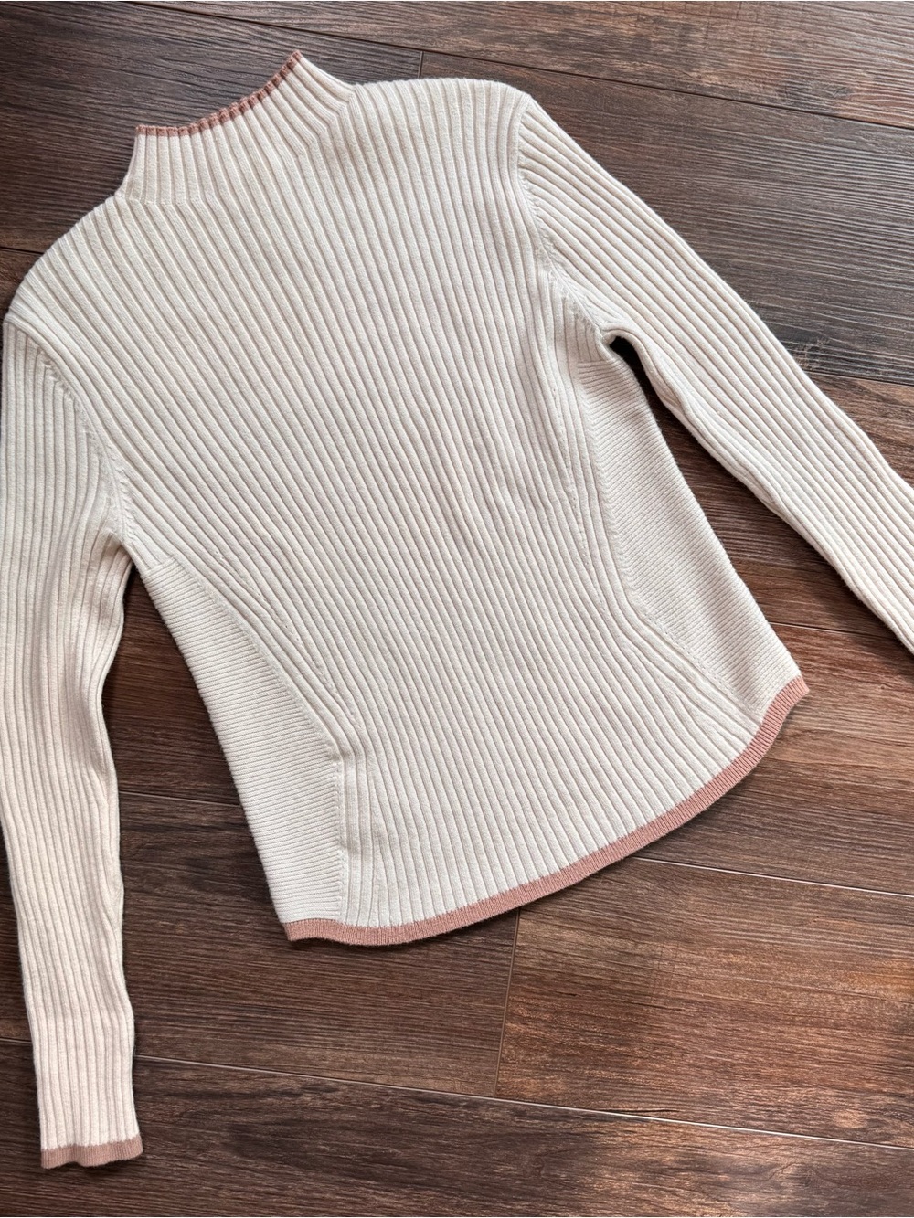 Sadie & Sage Cream Ribbed Mock Neck Sweater with Pink Trim